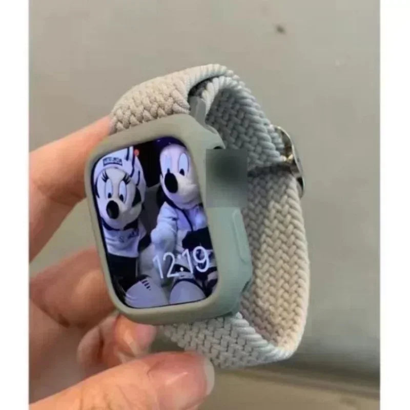 Korean Cute Braied Strap + Case For Apple Watch Band 49mm 46mm 45 44 38 42 Nylon Bracelet For iWatch Series 10 9 8 7 6 5 4 3 SE Qme Grey For Series456SE 40MM