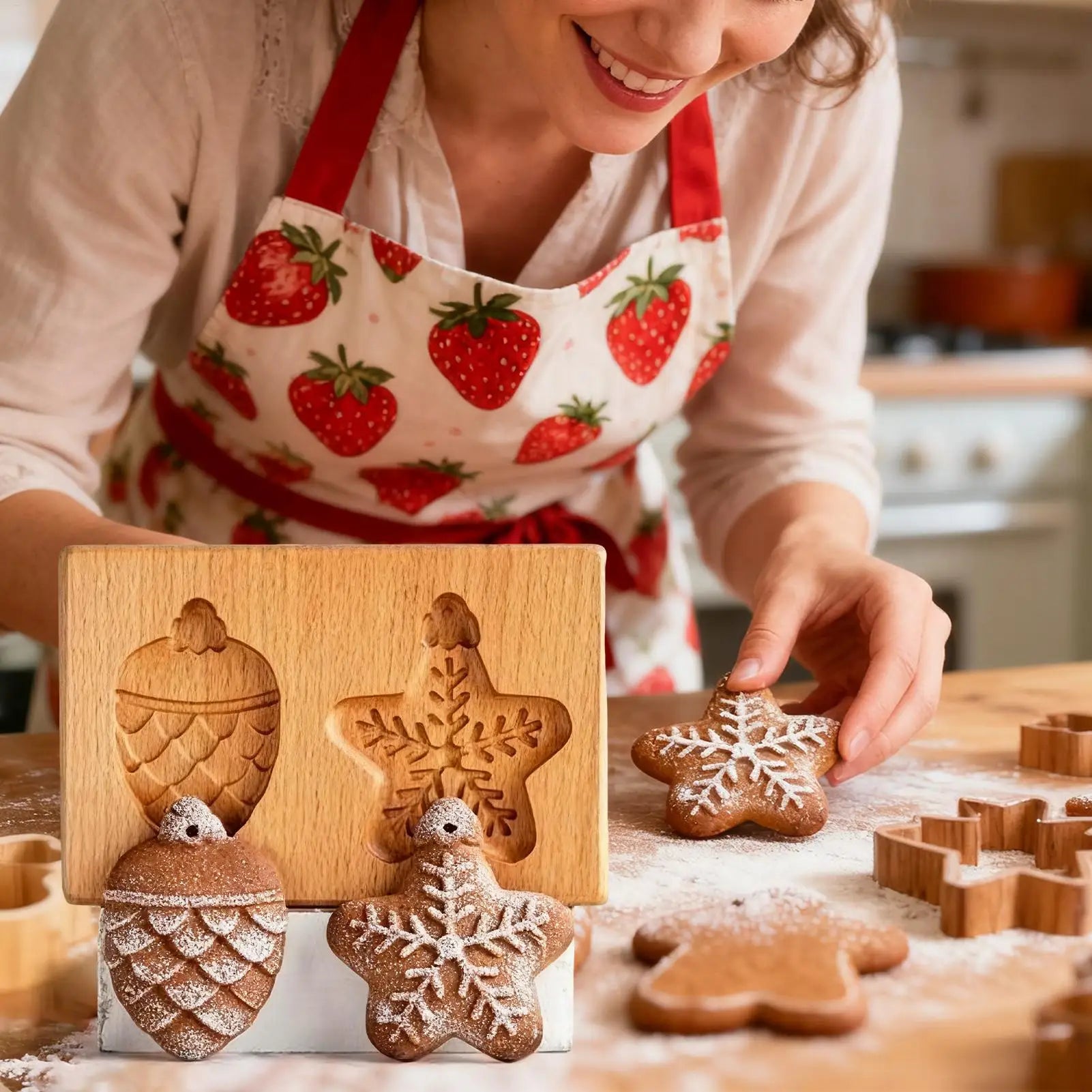 wooden Cookie Press Stamp 3D Easy Release Tools Cookie Press Molds For Family Home Party Holiday Indoor Outdoor Baking tool Qme