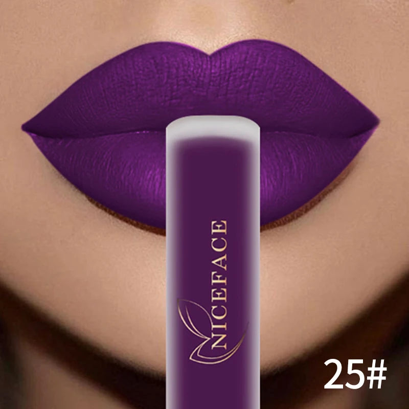 NICEFACE Matte Liquid Lipstick Waterproof Long Lasting Lip Gloss Tint Sexy Red Nude Purple Metallic Lipsticks Makeup Cosmetics Qme