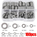 ^180Pcs Stainless Steel Washers O Ring Fasteners Gasket Set Assortment Kits M2 M2.5 M3 M4 M5 M6 M8 M10 Flat Washer Grommets Qme 180PCS