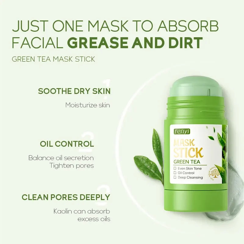 Green Tea Solid Face Mask Stick Cleansing Brightening Moisturizing Qme