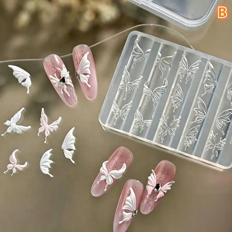 Floral Butterfly Print Crystal Nail Art Mold Unique Artistic DIY Home Qme B