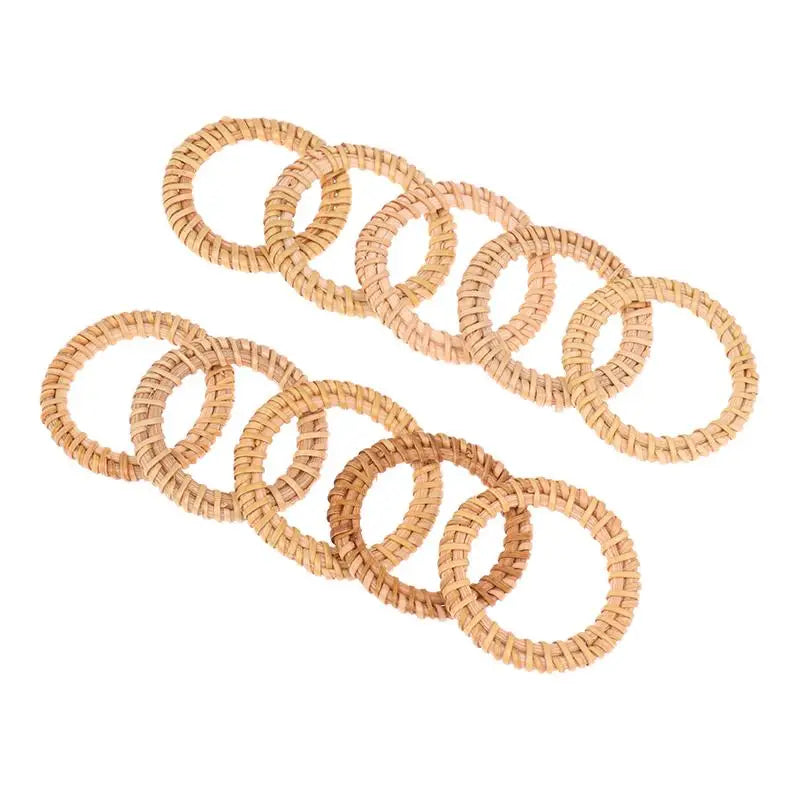 Bohemian Woven Napkin Rings Natural Rattan Rustic Home Wedding Dining Qme Khaki