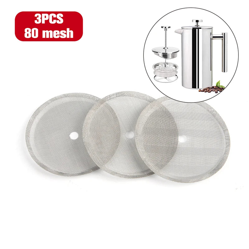 3Pcs Reusable Stainless Steel French Press Coffee Maker Detachable Mesh Filter Qme