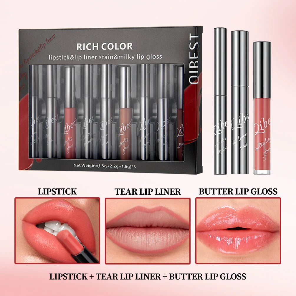 Qibest 9Pcs Lip Makeup Kits Matte Lipstick,Tear Off Lip Liner,water Lip Glaze,Nude Velvet Lip Stain Long Lasting Lip Cosmetics Qme