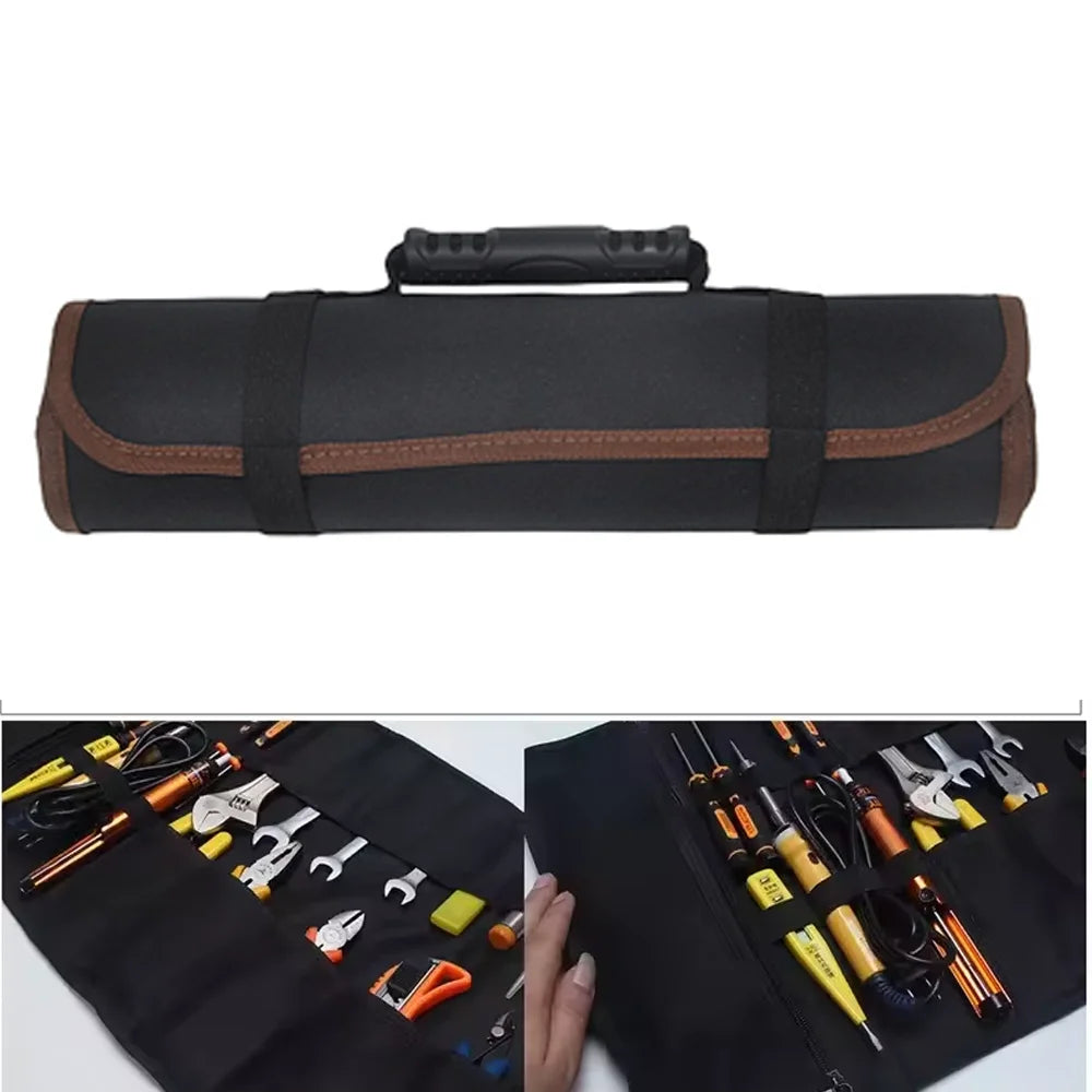 Portable Roll-Up Tool Bag Made of Oxford Fabric Durable Storage for Automotive Electrician & Hardware Tools Qme