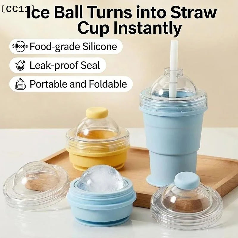 Portable Foldable Ice Ball Cup Built-in Straw Food-grade Silicone Qme