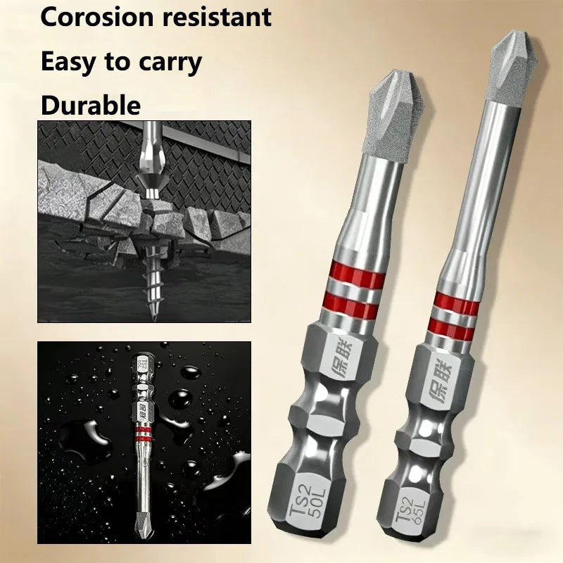 2pcs Diamond Anti-Slip PH2 Screwdriver Bits, 50mm+65mm, S2 Steel, Magnetic High Hardness, Fits 1/4" Hex Shank Impact Drills Qme