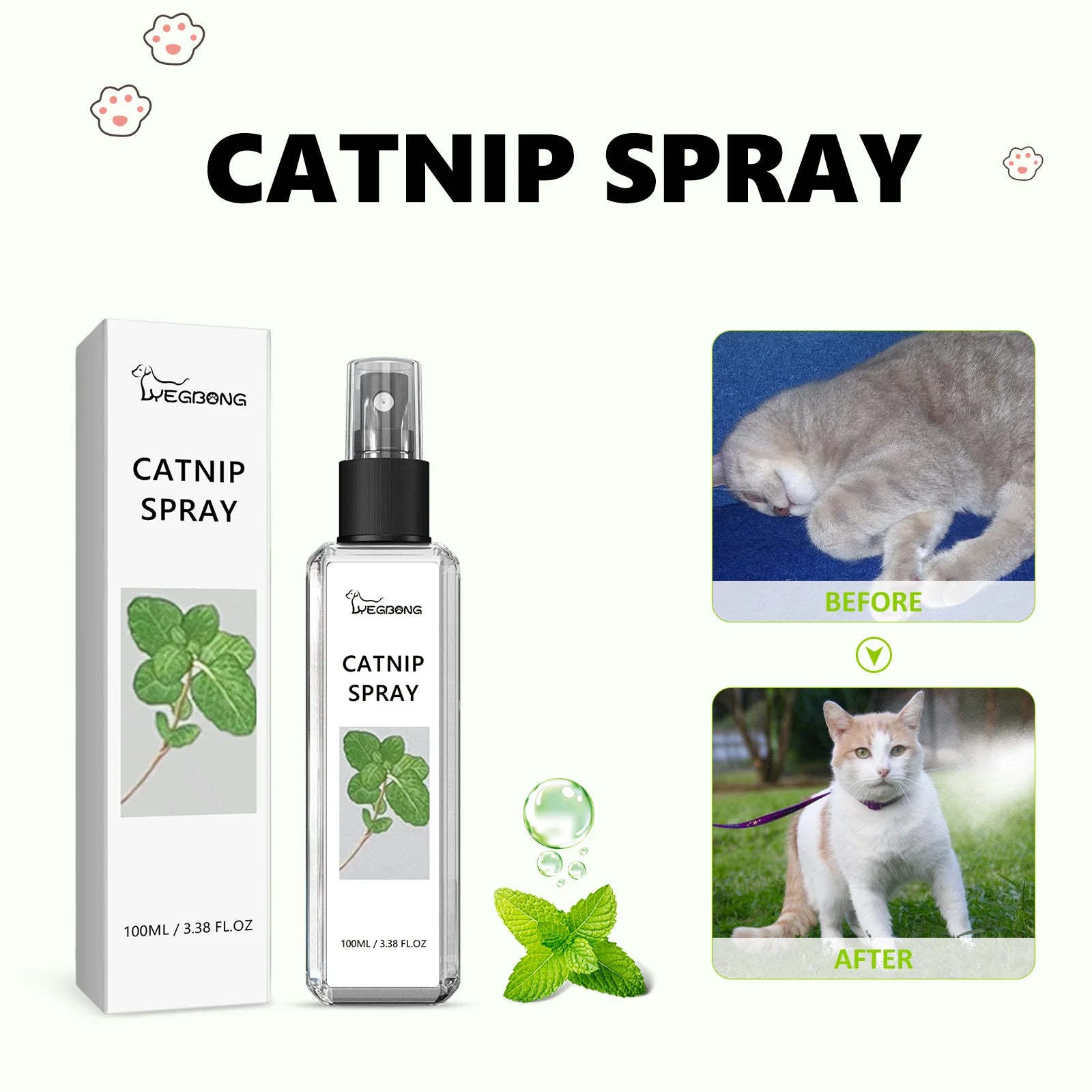 Yegbong Catnip Spray Effectively Alleviating Cat Anxiety Tension Enhance Pet Vitality Stimulate Cats’ Fun Edible Cat Mint Spray Qme