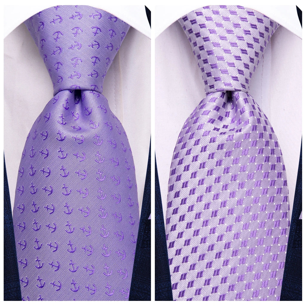 Hi-Tie Purple Floral Novelty Men Elegant Necktie Handkerchief Cufflinks for Tuxedo Fashion Classic Silk Luxury Tie for Man Qme