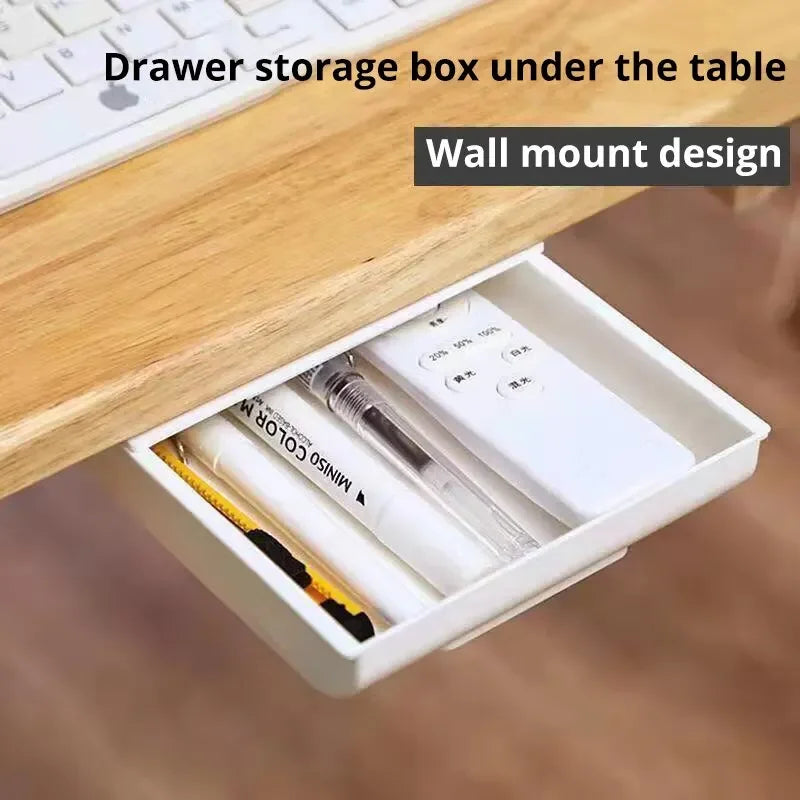 1PCS White SelfAdhesive Storage Drawer Box Makeup Pencil Tray Desk Hidden Under Stand Self-adhesive Under-drawer Storage Box New Qme