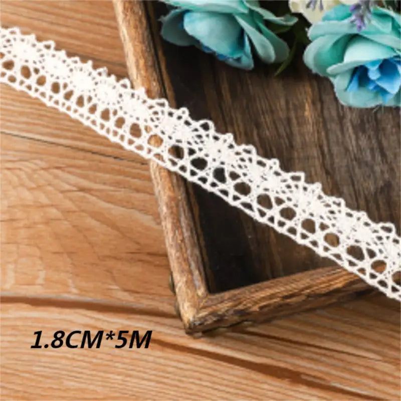 5Meter Roll White Cotton Embroidered Lace Net Ribbons Fabric Trim DIY Decorate Sewing Handmade Craft Materials Bow Qme 1.8cm x 5m