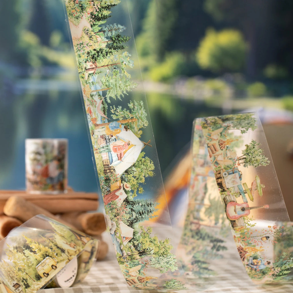 1 Roll Nature Camping Theme Scenic PET Tape for Scrapbooking DIY Collage Material Phone Case Notebook Decoration Qme