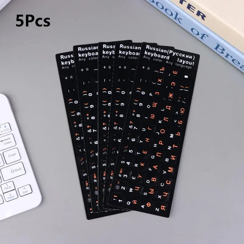 Russian Keyboard Sticker Waterproof Dustproof Easy Use Laptop Desktop Qme Black white orange