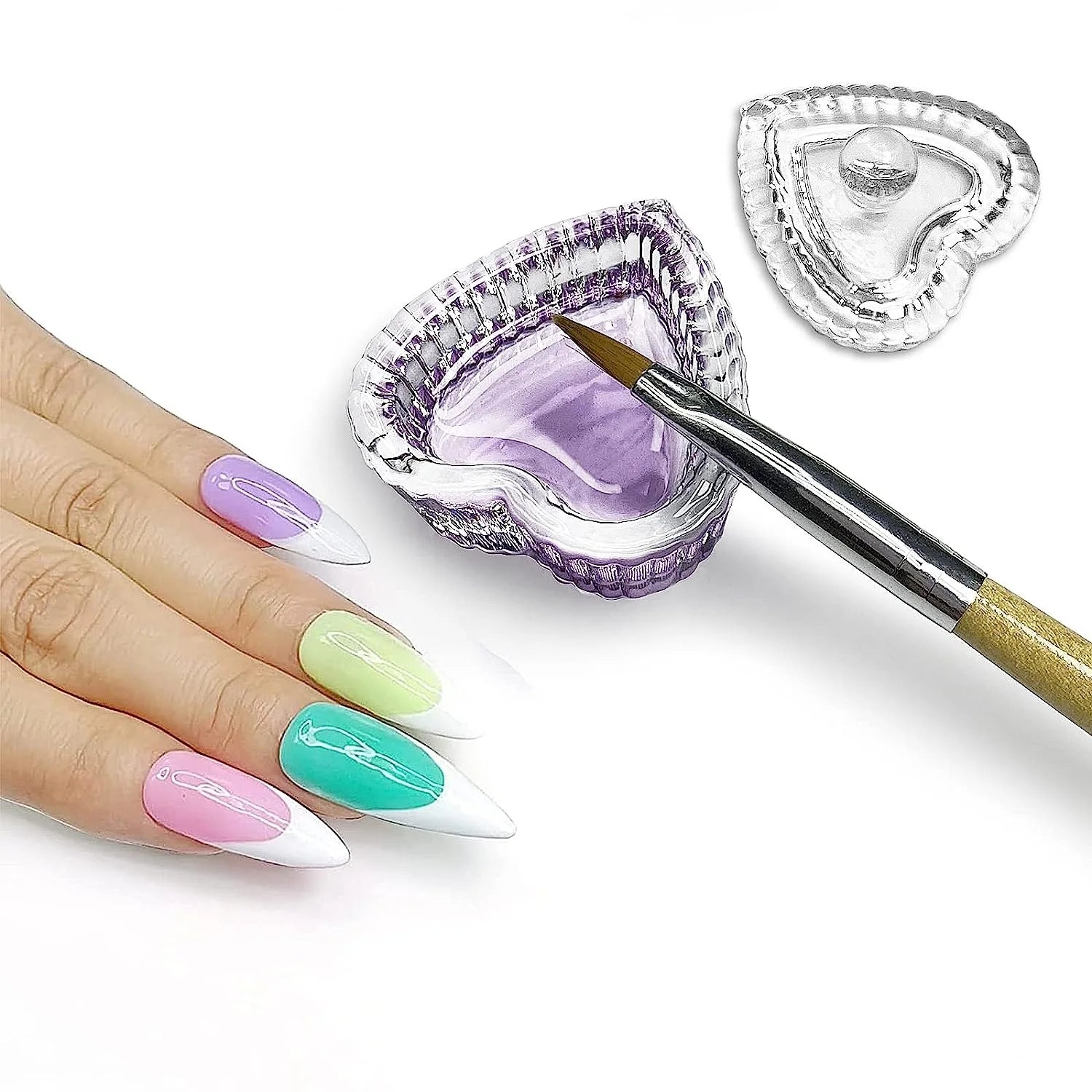 Clear Nail Art Acrylic Liquid Powder Dappen Dish Bowl Sweet Heart Multi-shaped Glass Crystal Cup With Cap Lid Bowl Qme
