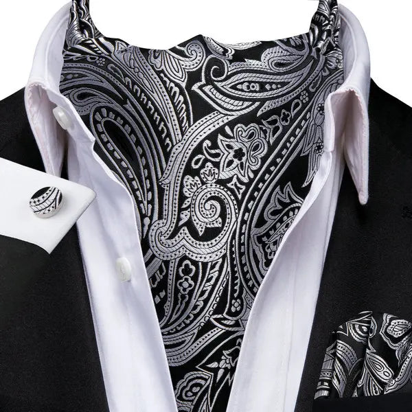 Men's Ascots Fashion Luxury Floral Cravat Cufflinks Handkerchiefs Qme LDAS1146