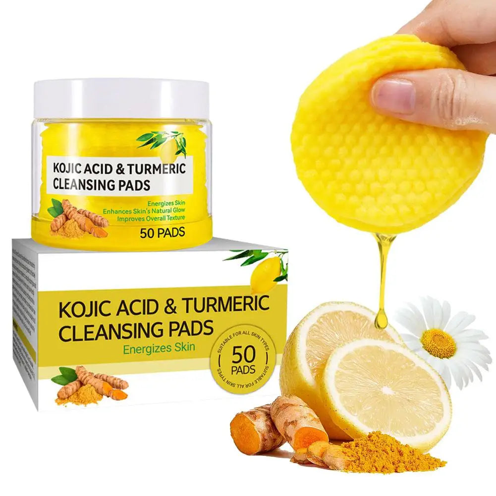 Turmeric Cleansing Pad Kojic Acid Sponges Exfoliating Pads-Acne Scars 50pcs Lemon Chamomile Deep Cleaning For Face Care Products Qme