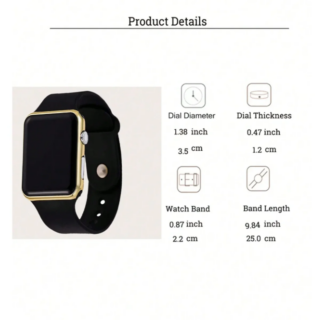 1pc Black Plastic Strap Fashionable Square Dial Electronic Watch Qme