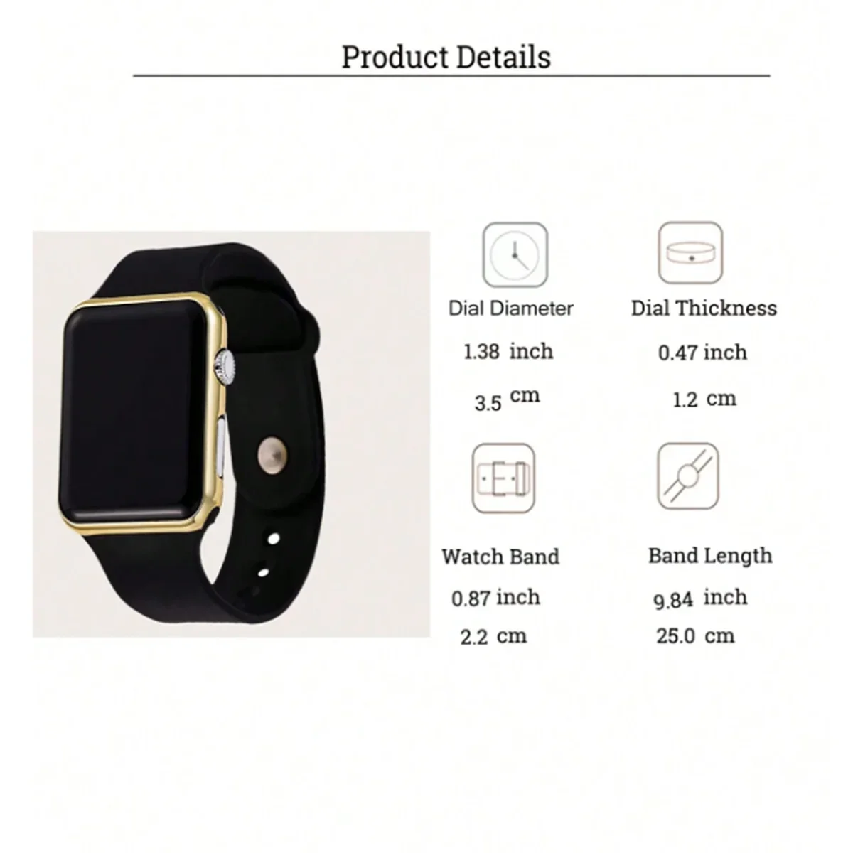 1pc Black Plastic Strap Fashionable Square Dial Electronic Watch Qme