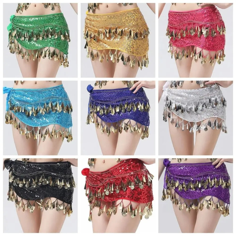 Glitter Sequins Belly Dance Waist Chain Hollow Long Tassel Dancing Waist Belt Handmade Colorful Belly Dance Waistband Qme