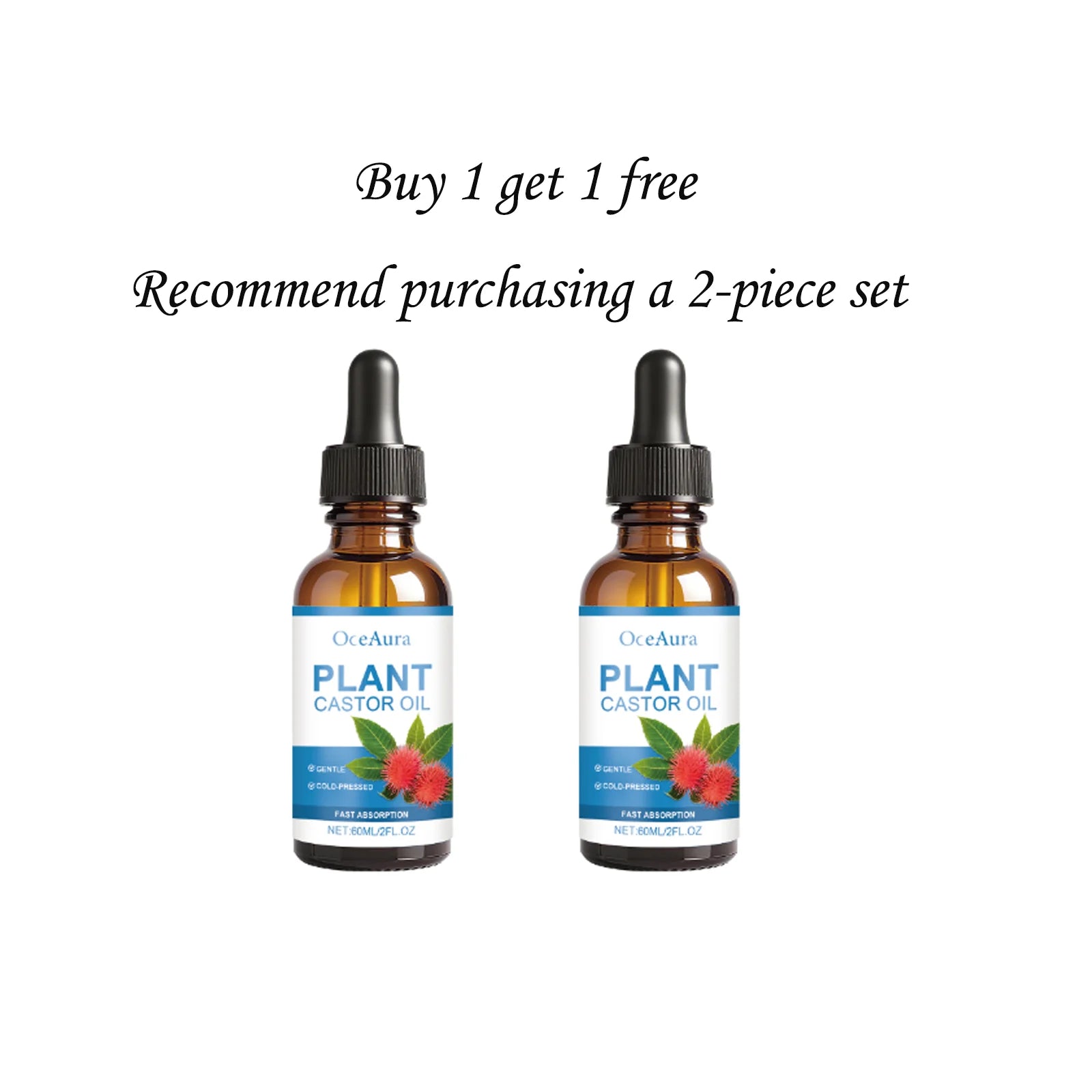 Oceaura Plant Castor Oil Cold-pressed Fast Absorption Deep Nourishing Qme 60ml x2