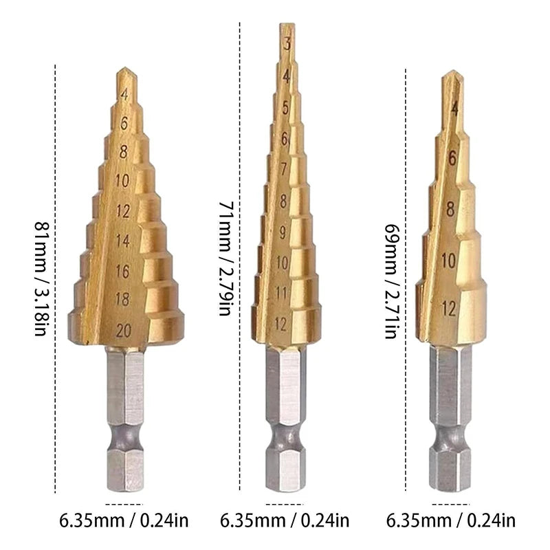 Three-piece Straight Groove Titanium-plated Hexagonal Shank Step Qme