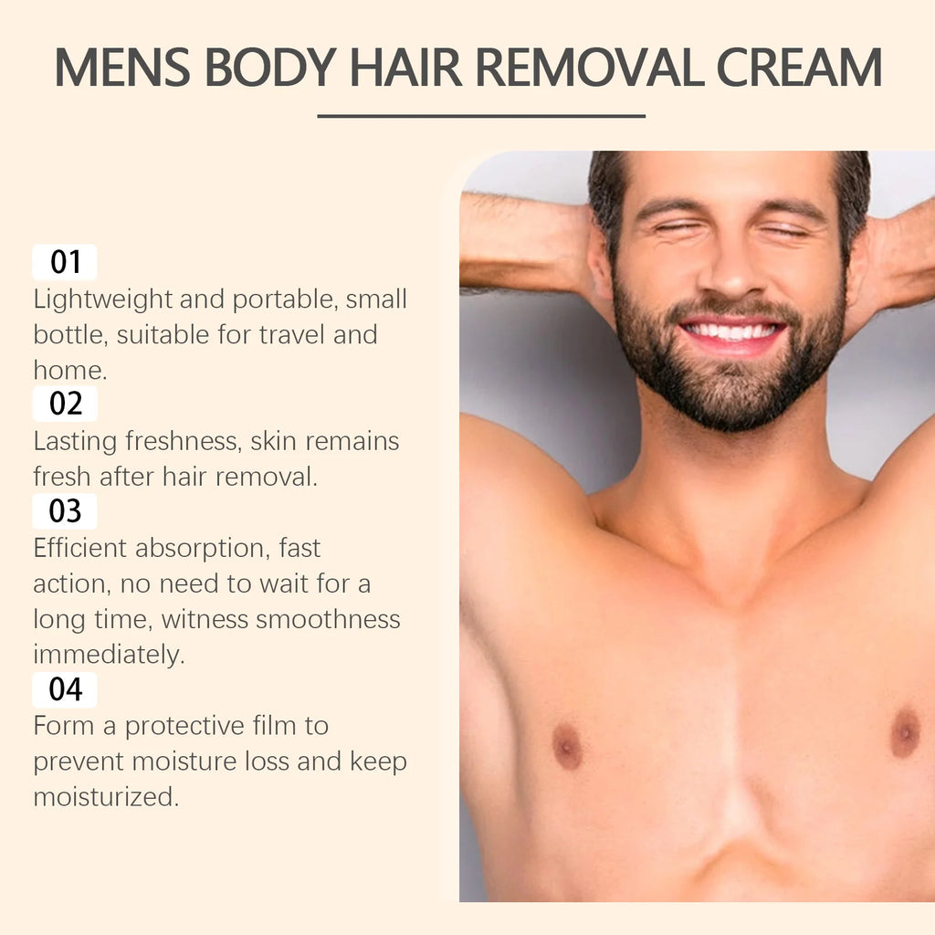 Men's Hair Removal Cream with Scraper Gently Painless Soothing Fast Acting Depilatory for Body Chest Back Legs Underarms Qme