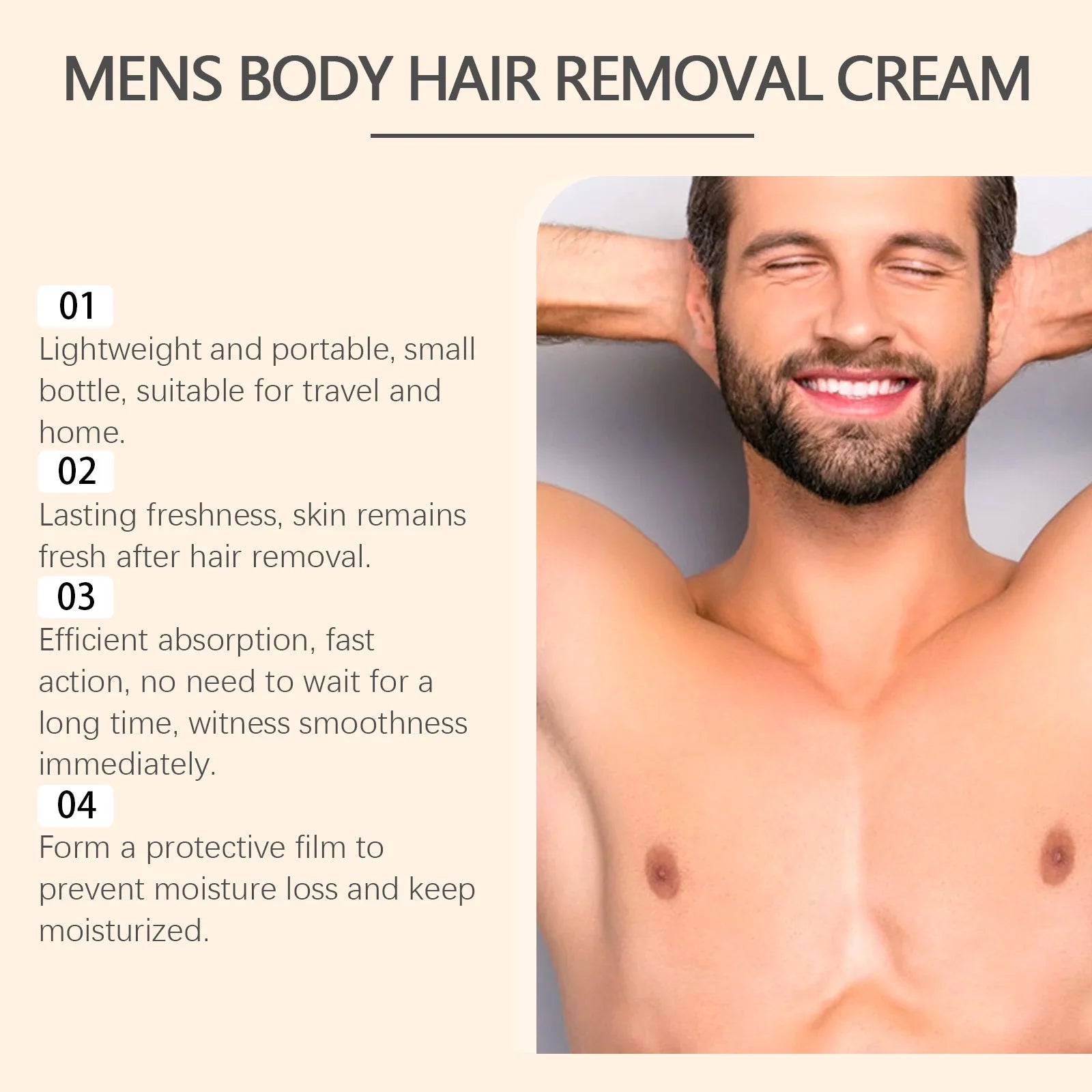Men's Hair Removal Cream with Scraper Gently Painless Soothing Fast Acting Depilatory for Body Chest Back Legs Underarms Qme