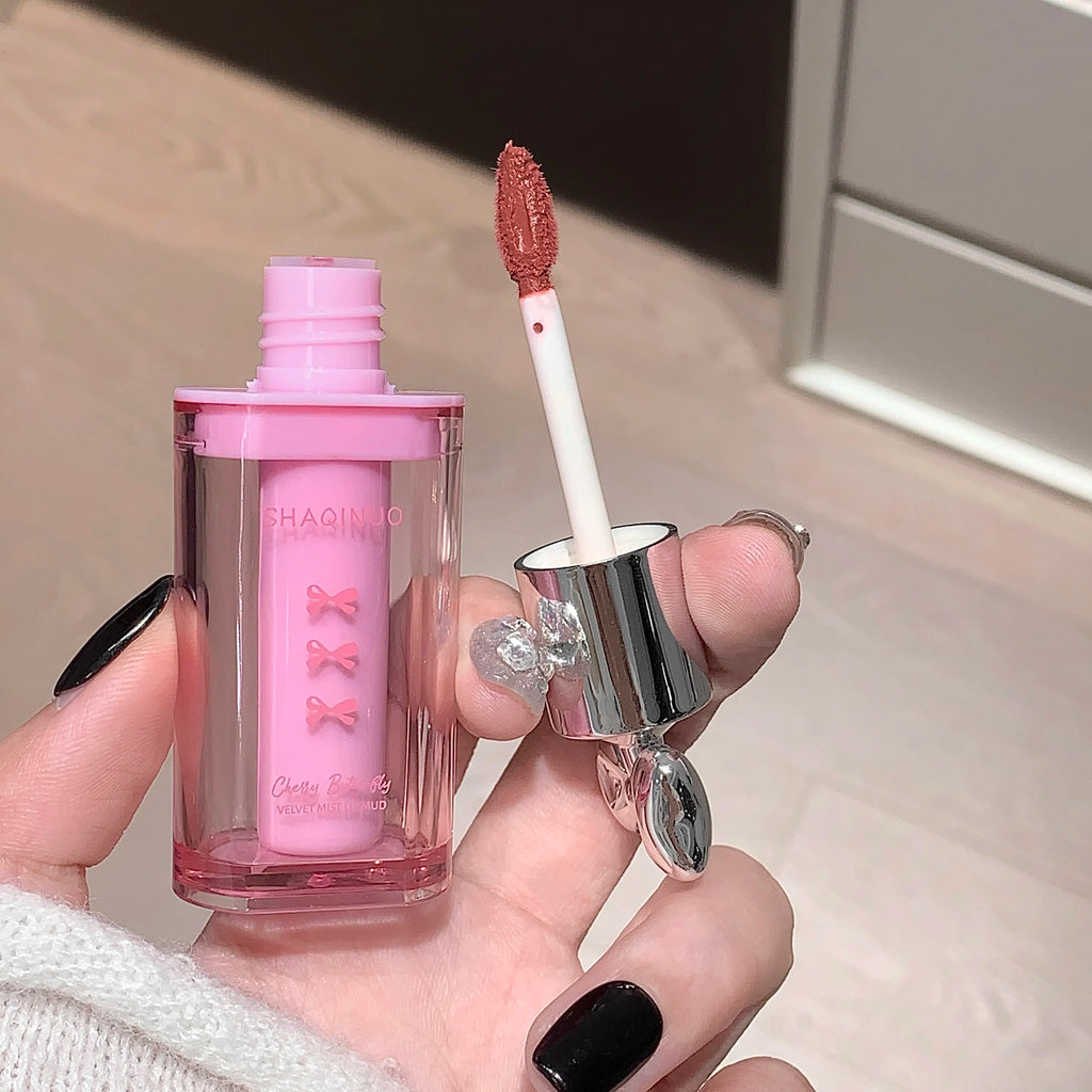 SHAQINUO Matte Velvet Lip Mud Cute Bow Cream Waterproof Clay Qme