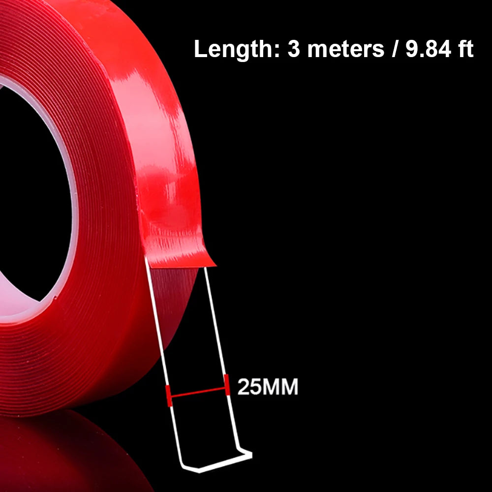 9.84FT Transparent Acrylic Double Sided Tape 6-30mm Width Ultra-strong Self-adhesive Heavy Duty Tape for Home Decoration Qme 25mm 3pcs