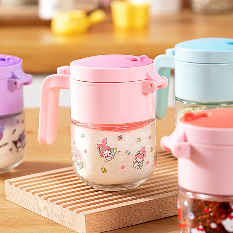 Hello Kitty Kuromi Salt Shaker and Spice Jar Set Glass Kitchen Spice Jars with Moisture-Proof Seals Salt Portioning Bottles Qme