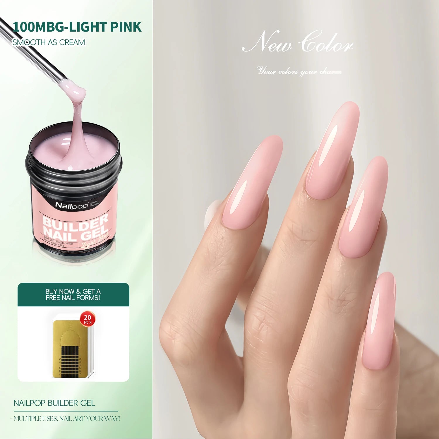 Nailpop100g Milky Smooth Builder Gel Large Capacity Nail Extension Qme 100MBG-Light Pink