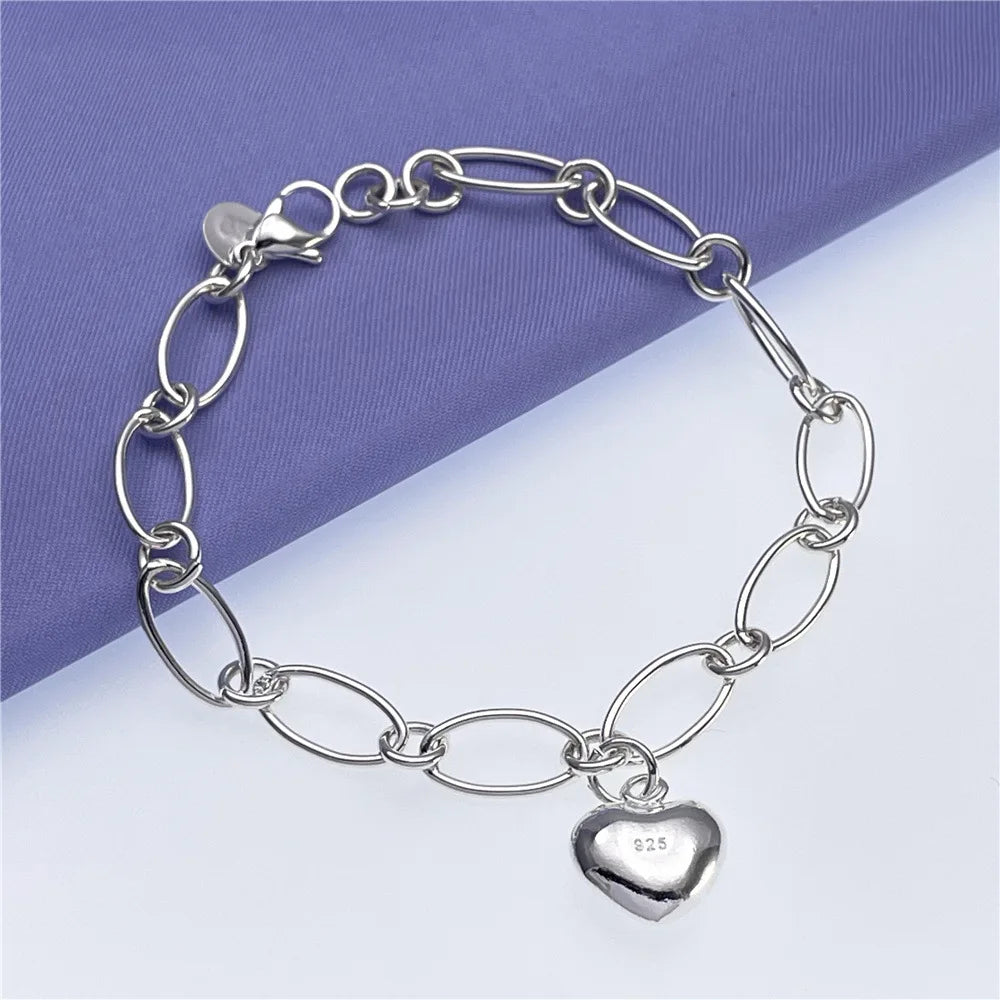 Charms 925 Sterling Silver Lucky Heart Bracelets for Women lady Wedding Accessories Holiday Gift Party Fashion Jewelry Qme
