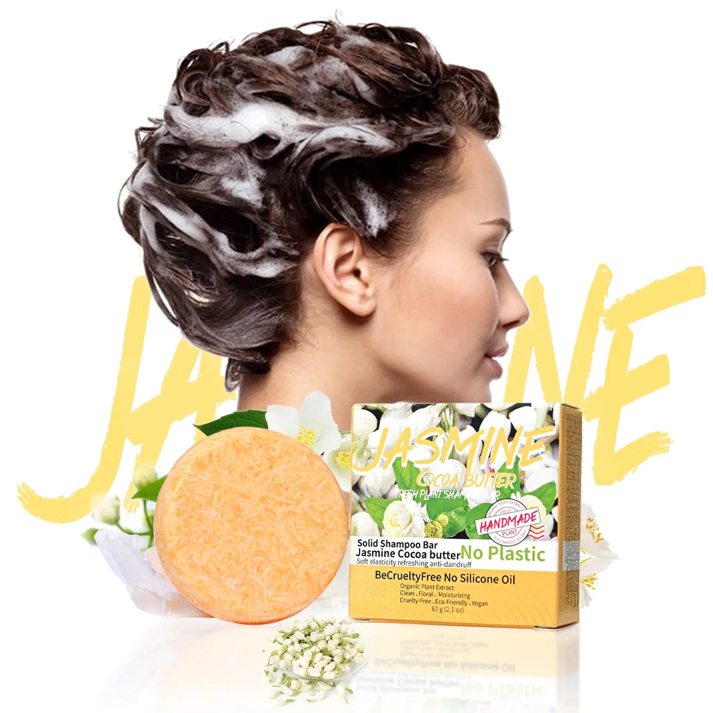 Jasmine Scented Handmade Shampoo Solid Stick Plant Essential Oil Soap Qme Default Title