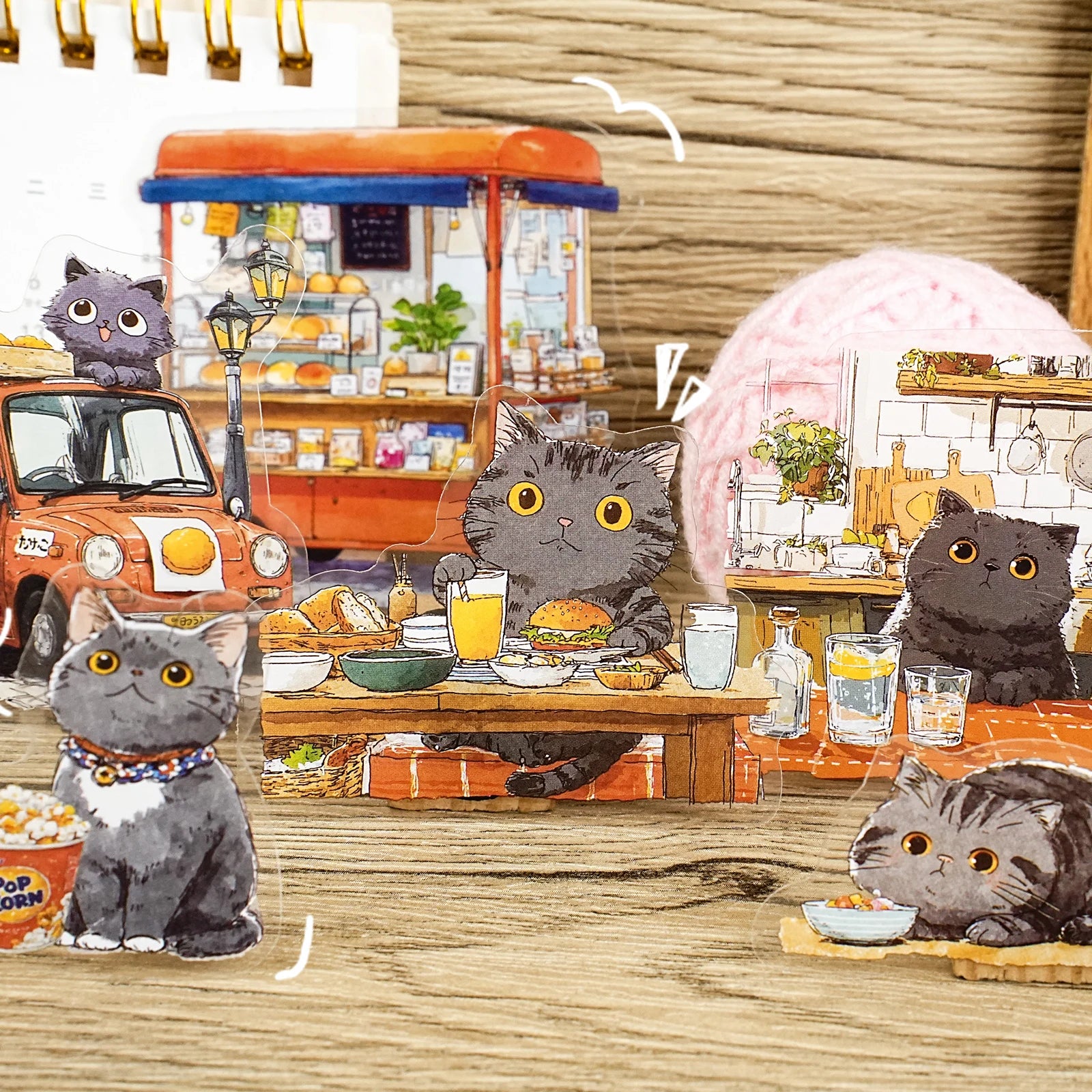 15Sheets/Bag Kawaii Cute Cartoon Cat Pet Theme PET Stickers for DIY Craft Scrapbooking Guitar Phone Case Laptop Water Bottle Dec Qme