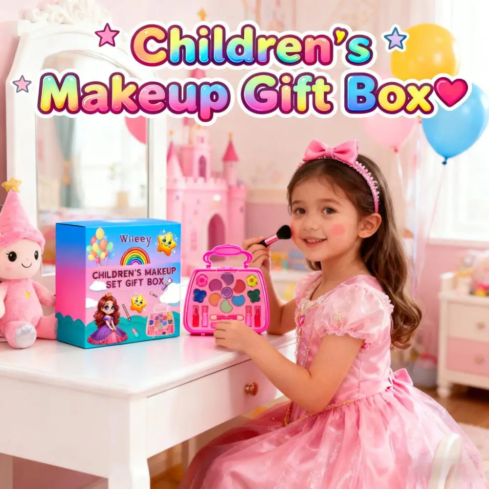 Girls Makeup Set for Children's Cosmetics Kit Princess Makeup Gift Box Lipstick Eyeshadow Blush Safe Non-Toxic Kids Beauty Toys Qme