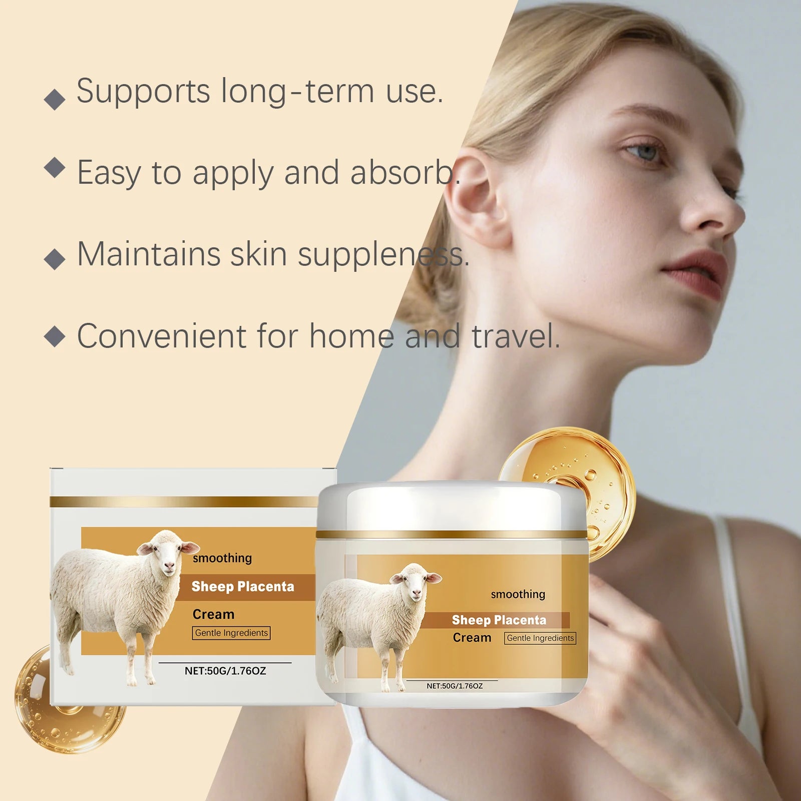 Hydrolyzed Sheep Placenta Cream Firming Lifting Anti-Aging Fade Fine Lines Nourishing Soothing Anti-Wrinkle Facial Cream Skincar Qme