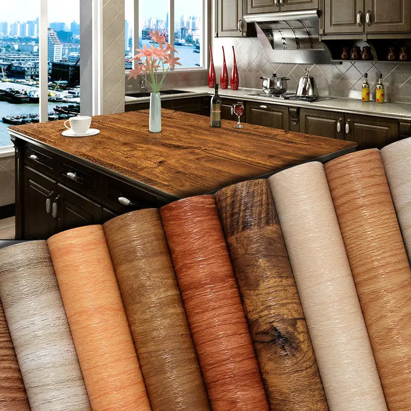 40CM Furniture Renovation Stickers Self-adhesive Wood Grain Stickers Wallpaper Cabinets Wooden Doors Tabletops Waterproof Qme