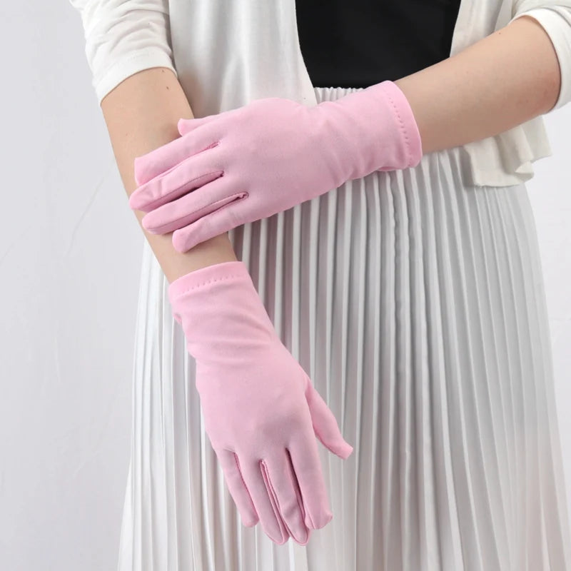 Solid Fashion Women's Gloves Manner Ceremonial White Elastic Qme pink