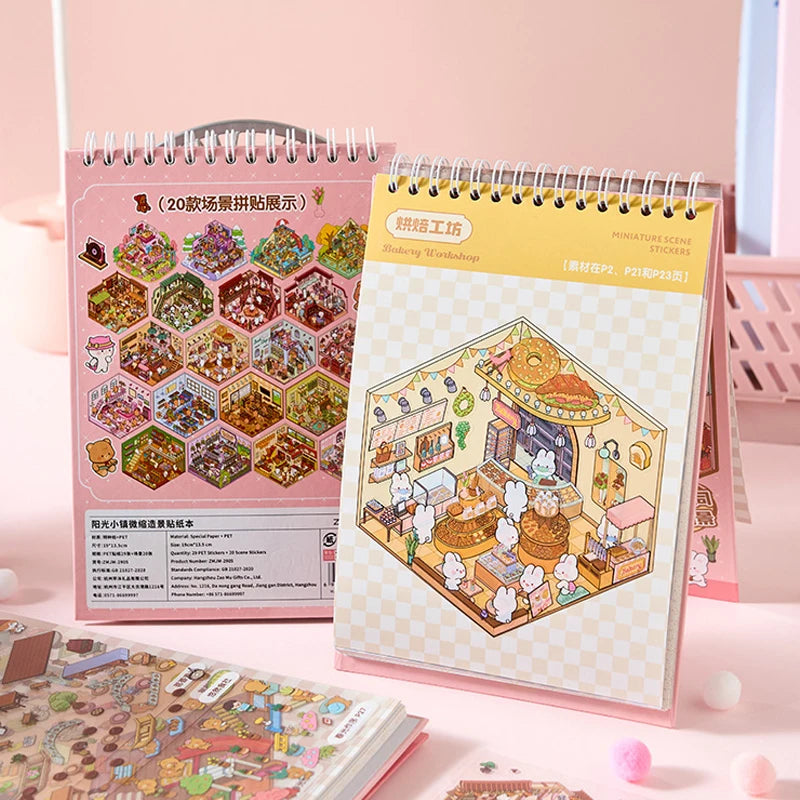 Sunny Town Series miniature scene creation sticker book for DIY handbook Students Back-to-school season Gifts Qme