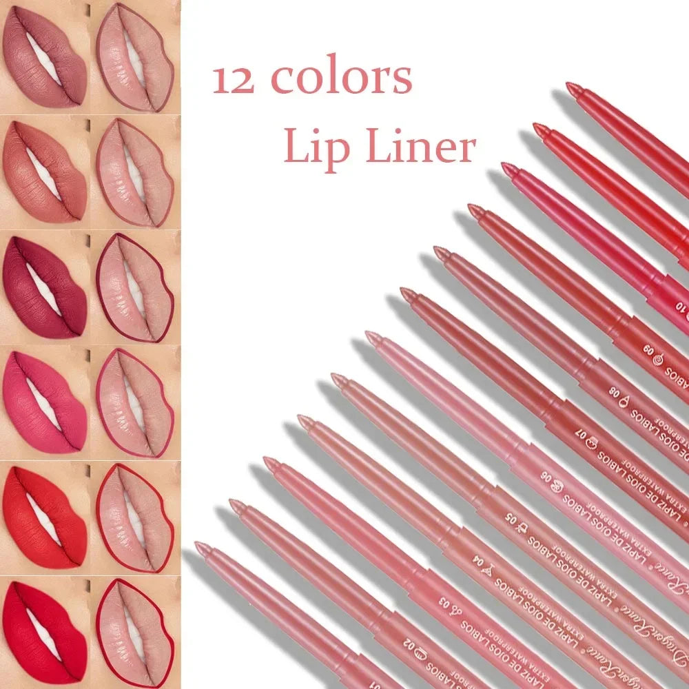 Waterproof Matte Lipliner Pencil Sexy Red Contour Lip Tint Lip Stick Lasting Moisturising Non-stick Cup Lips Makeup 12Colors Qme