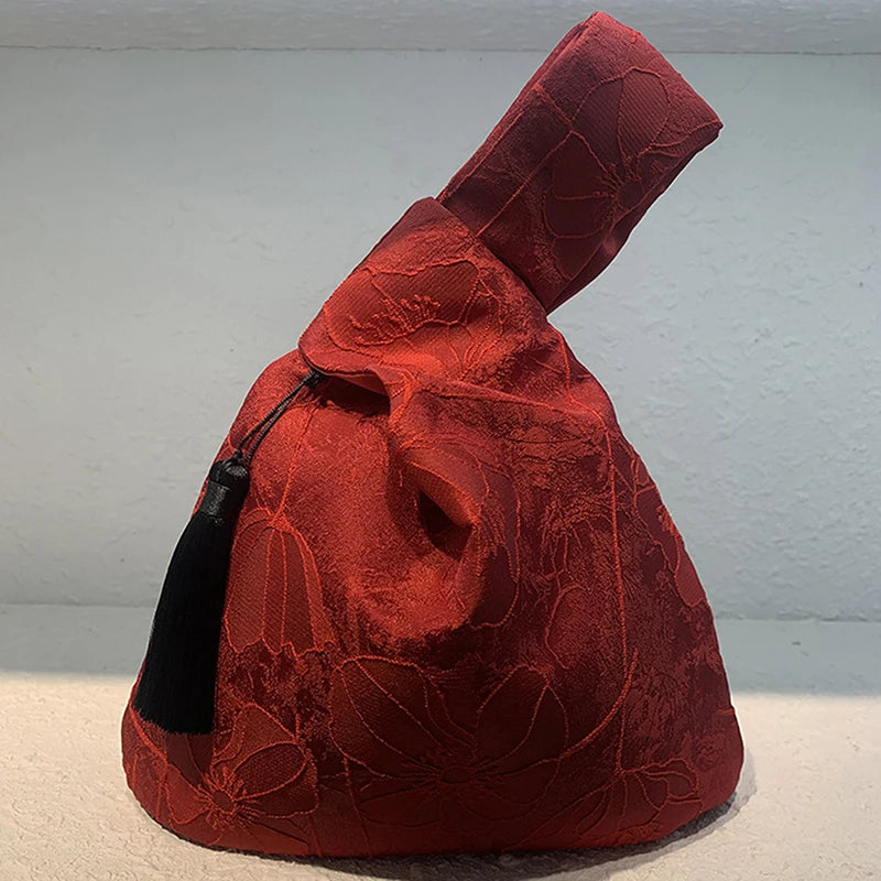 Gift Bags Wedding Favors Jacquard Fabric Boxes Tassel Wedding Candy Tote Bags Qme Wine Red
