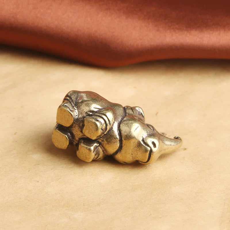 Antique Solid Brass Rhinoceros Figurine Desktop Decor Ornaments Tea Qme Default Title