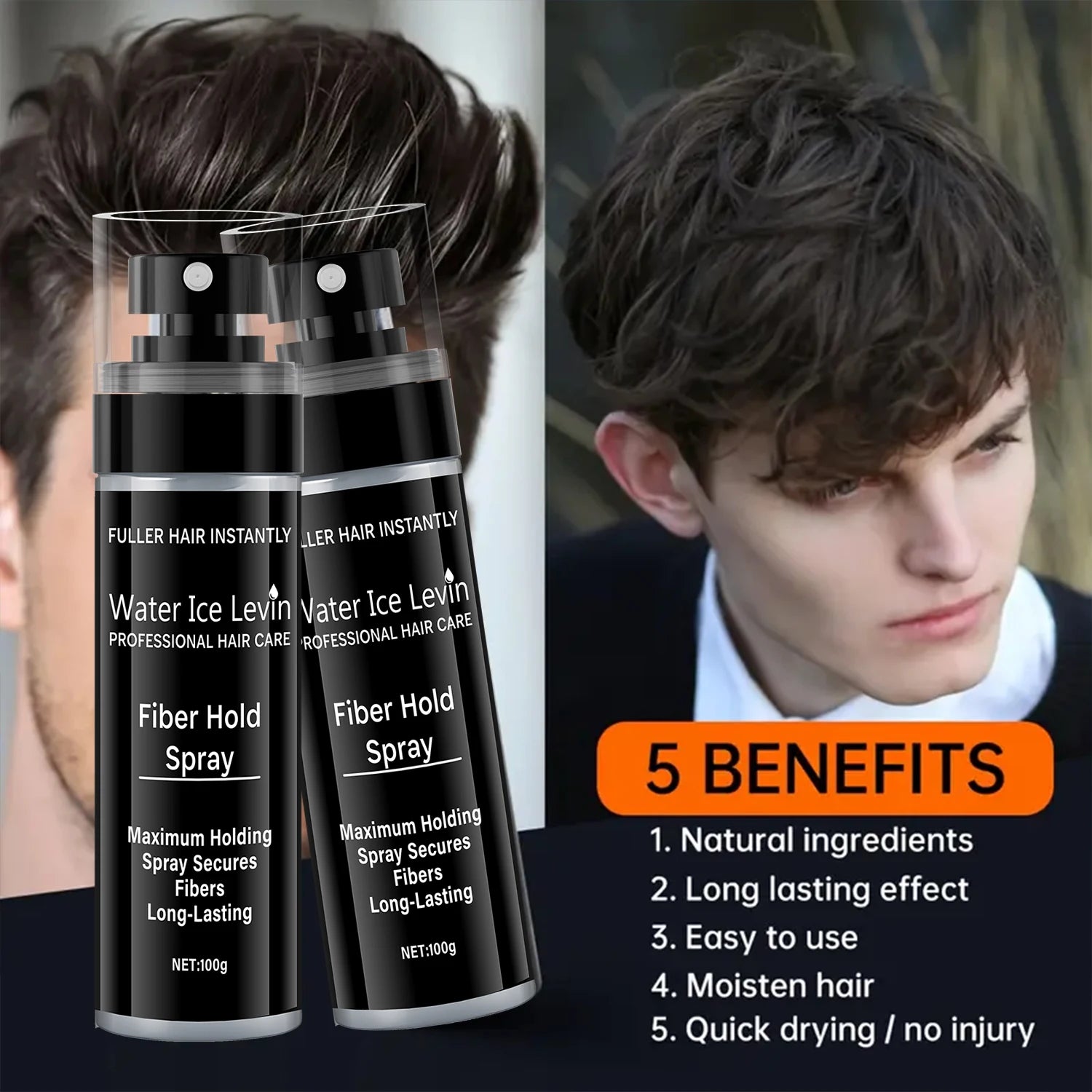 Fiber Spray, 100 ml - Easy to Use, Long-Lasting Volume and Texture, Suitable for All Hair Types, with a Natural and Full Appearance Qme