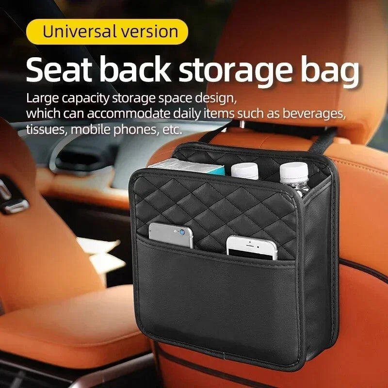Car Seat Back Storage Bag Leather Auto Organizer Trash Can Holder Qme