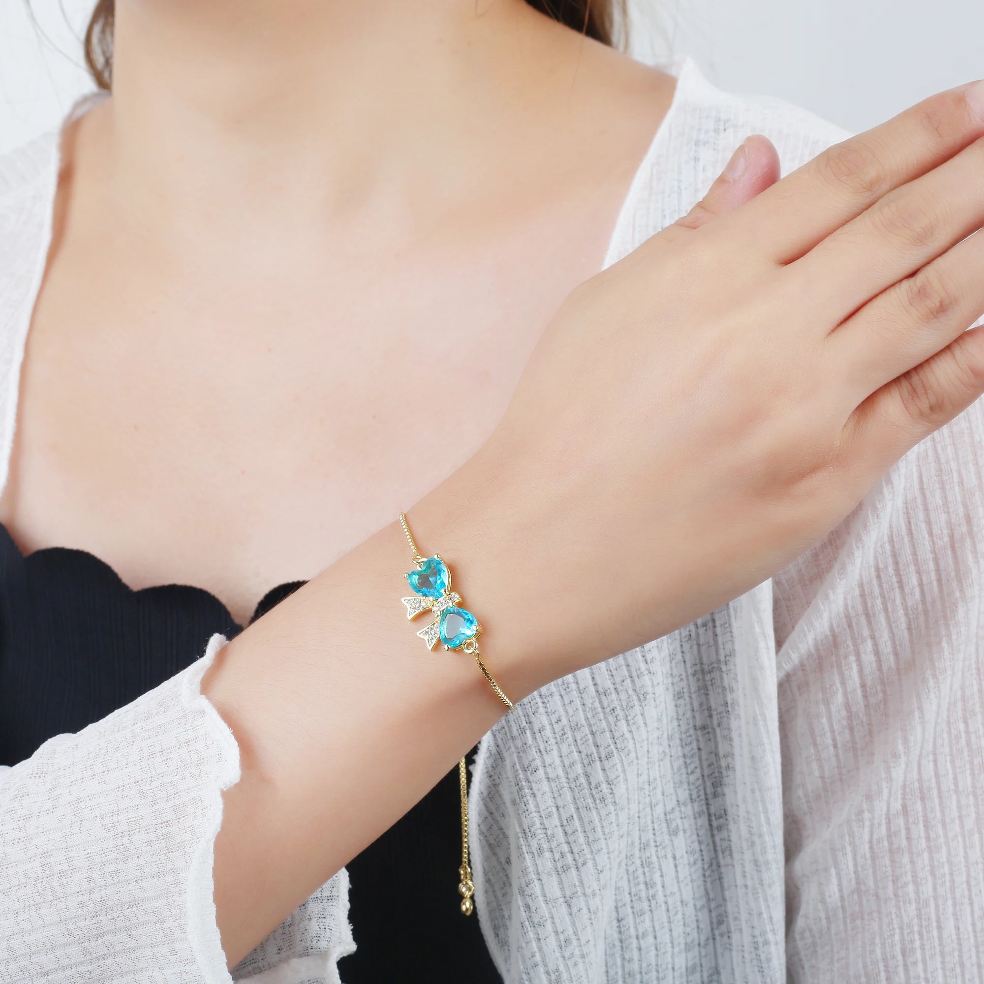 8 Colors Hot Sale Heart Shape Crystal Bow Zirconia Adjustable Bracelet Hip Hop Woman Girl Party Gift Fashion Friendship Jewelry Qme