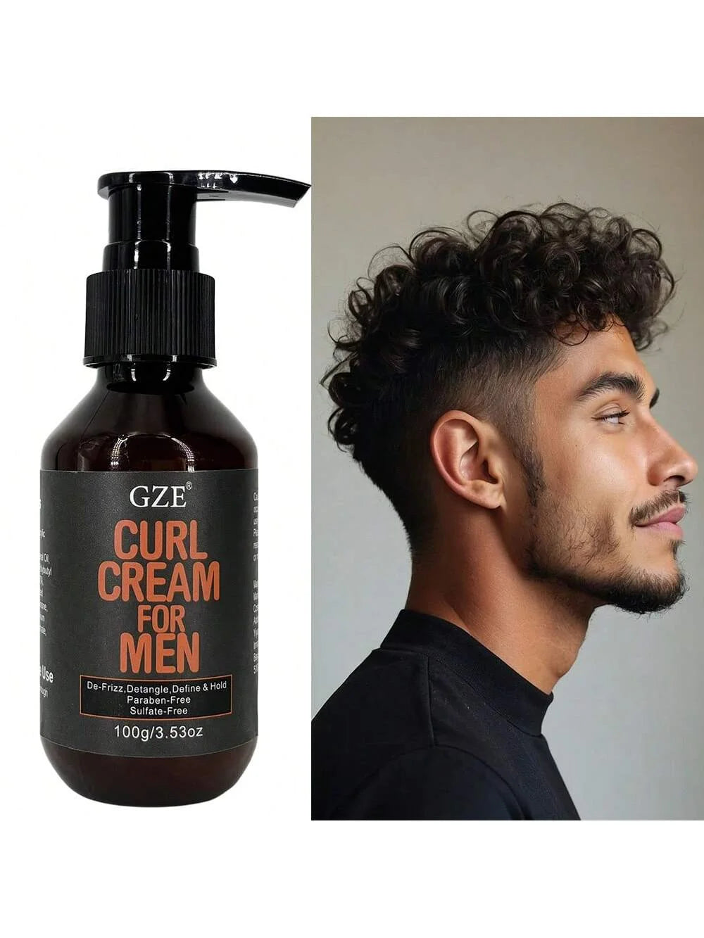 GZE MEN Castor Oil Curl Defining Cream Nourishing Curl Cream, Hydrate & Adds Shine - Color Safe & Sulfate Free Styling Product Qme