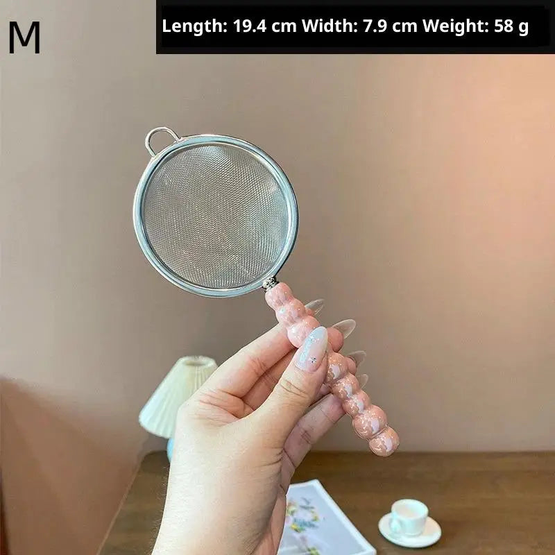 Tea Strainer Pearl Ceramic Handle Stainless Steel Fine Leak Mesh Qme Pink M