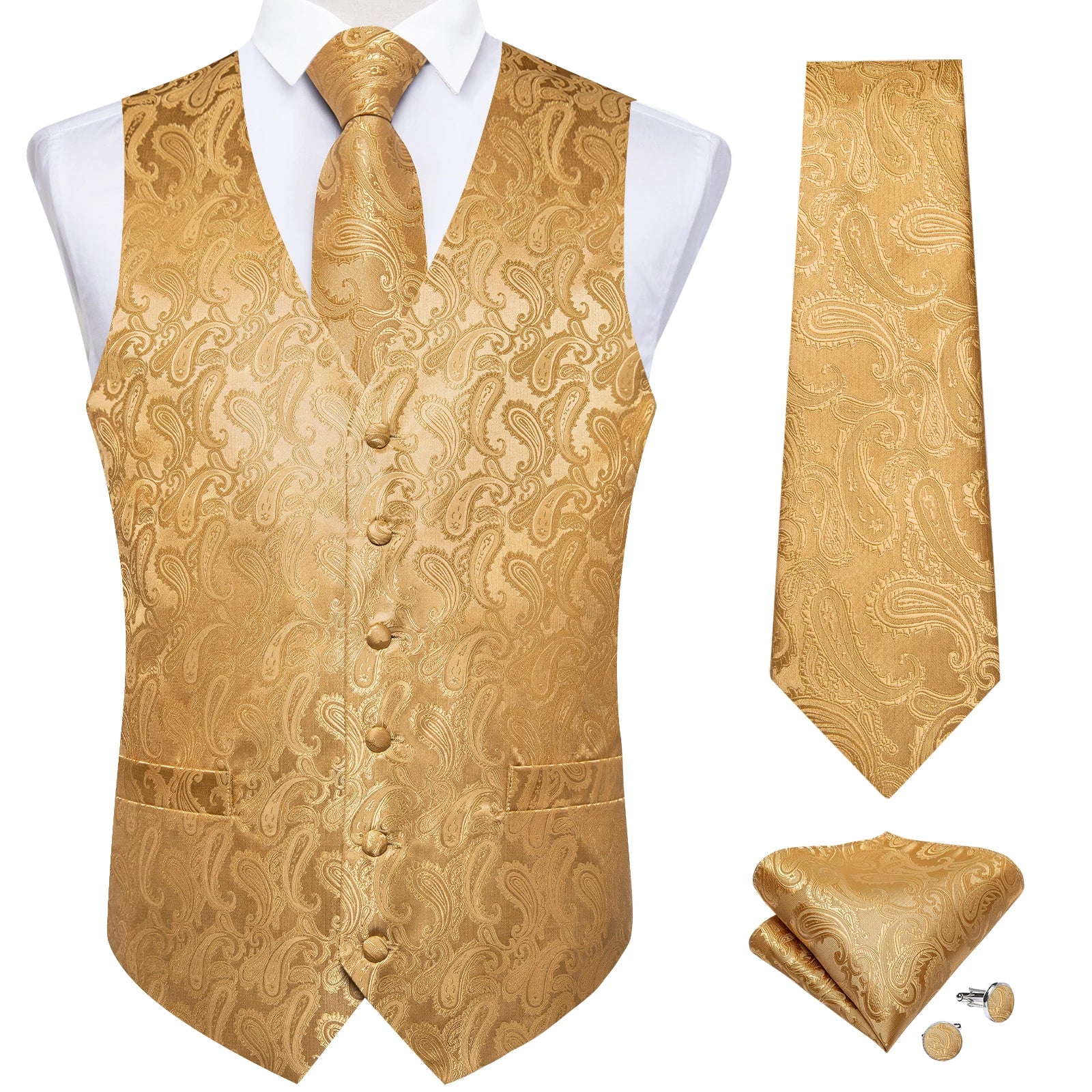 Men's Luxury Paisley Suit Vest & Tie Set – Formal Waistcoat with Necktie Pocket Square, Perfect for Weddings and Business Events Qme MJ-0112 XL