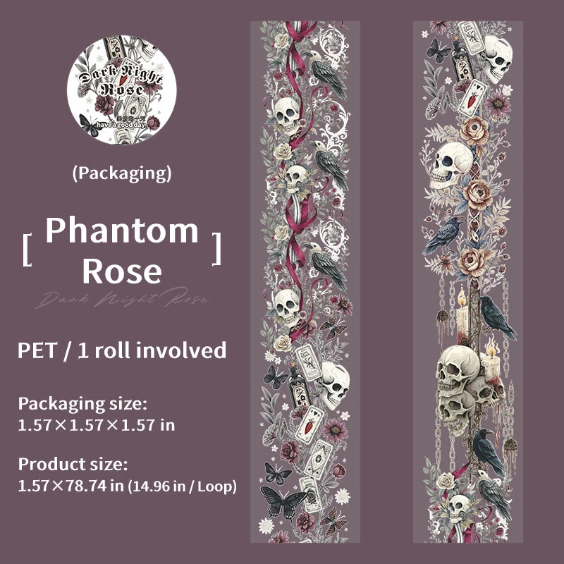 1Roll Halloween Gothic Rose Skeleton Washi Tape for Scrapbooking DIY, Journal Decoration, Phone Case Notebook Decor Qme 3